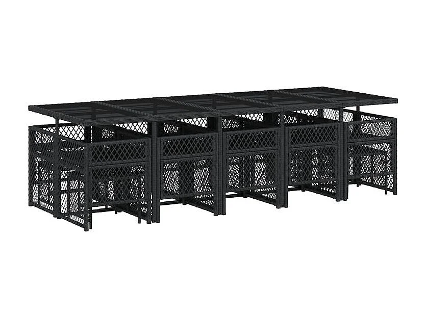 Ensemble à manger de jardin 15 pcs coussins noir résine tressée