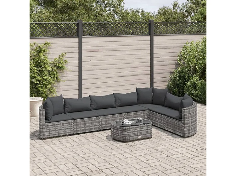 Salon de jardin 8 pcs avec coussins gris résine tressée