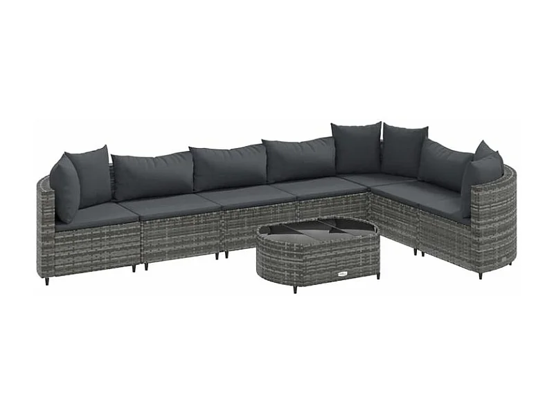 Salon de jardin 8 pcs avec coussins gris résine tressée