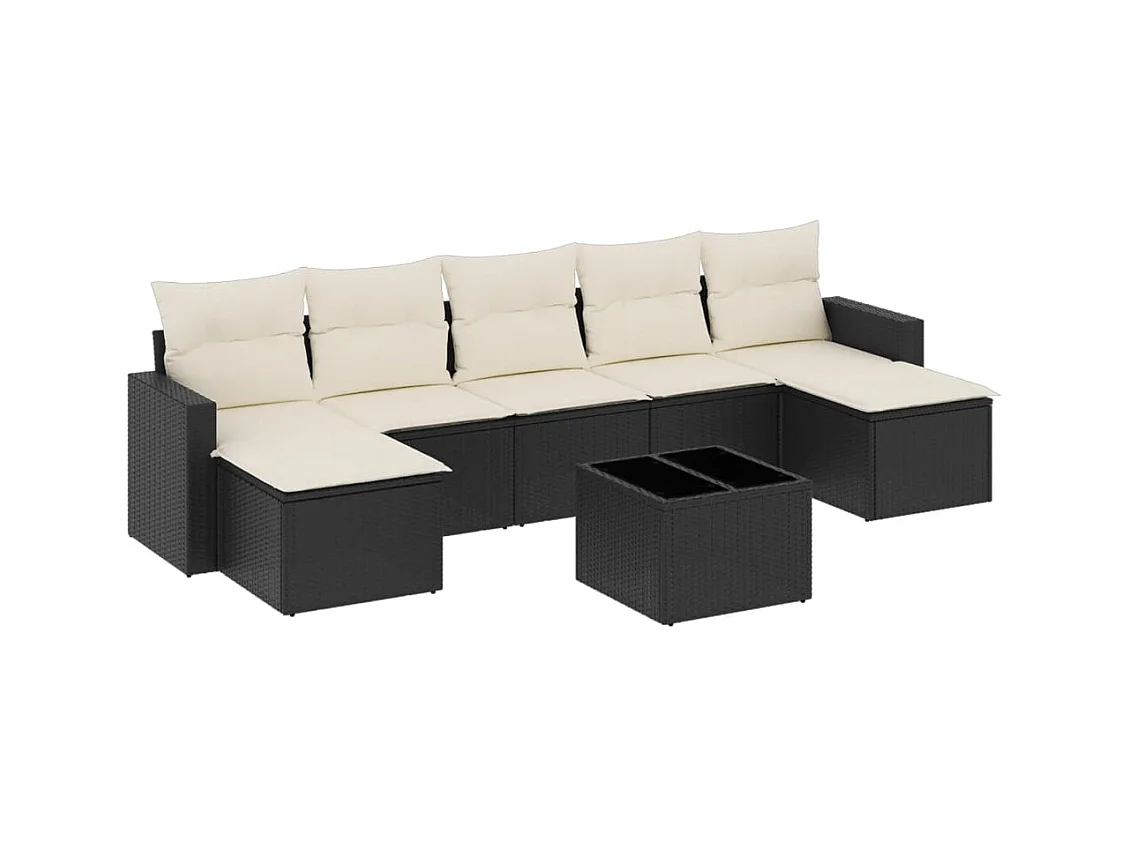 Salon de jardin 8 pcs avec coussins noir résine tressée