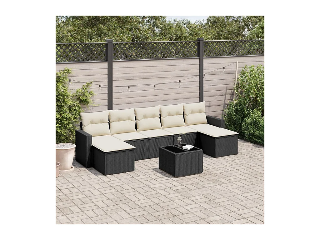 Salon de jardin 8 pcs avec coussins noir résine tressée
