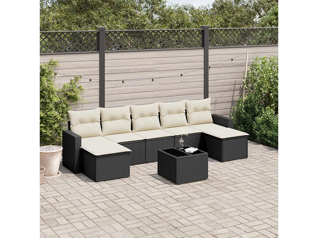 Salon de jardin 8 pcs avec coussins noir résine tressée