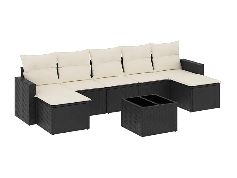 Salon de jardin 8 pcs avec coussins noir résine tressée