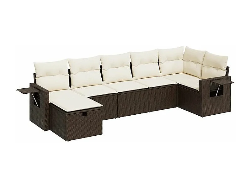 Salon de jardin avec coussins 7 pcs marron résine tressée