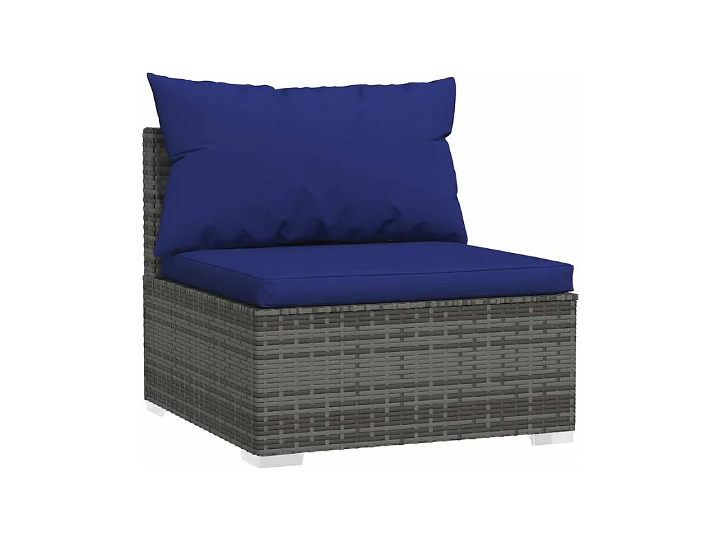 Canapé 3 places avec coussins Gris Résine tressée