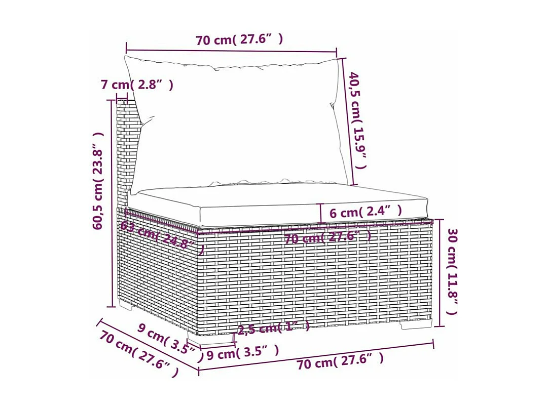 Canapé 3 places avec coussins Gris Résine tressée
