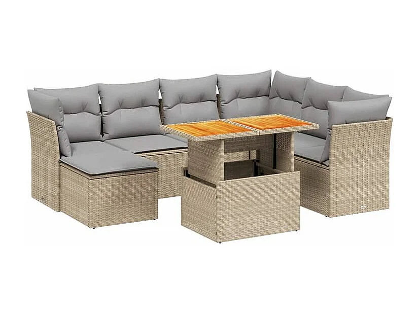 Salon de jardin avec coussins 8 pcs beige résine tressée