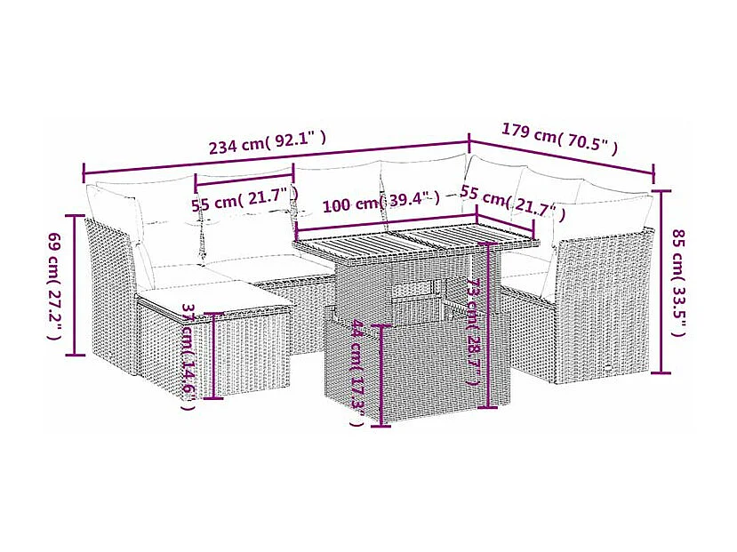 Salon de jardin avec coussins 8 pcs beige résine tressée