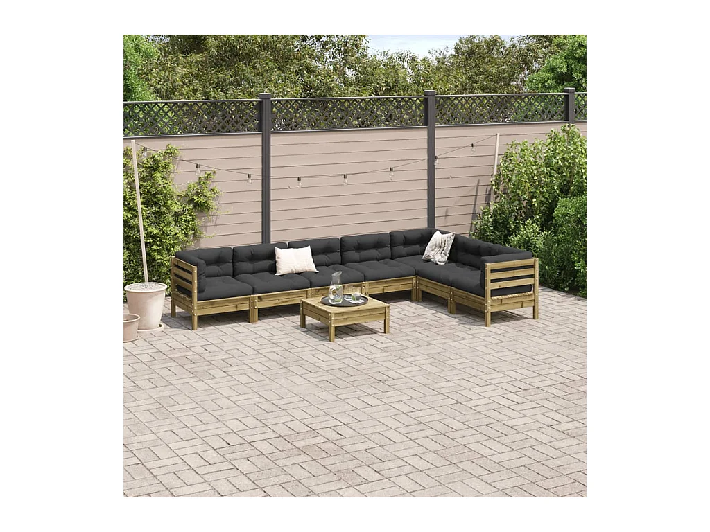 Salon de jardin 8 pcs avec coussins bois de pin imprégné