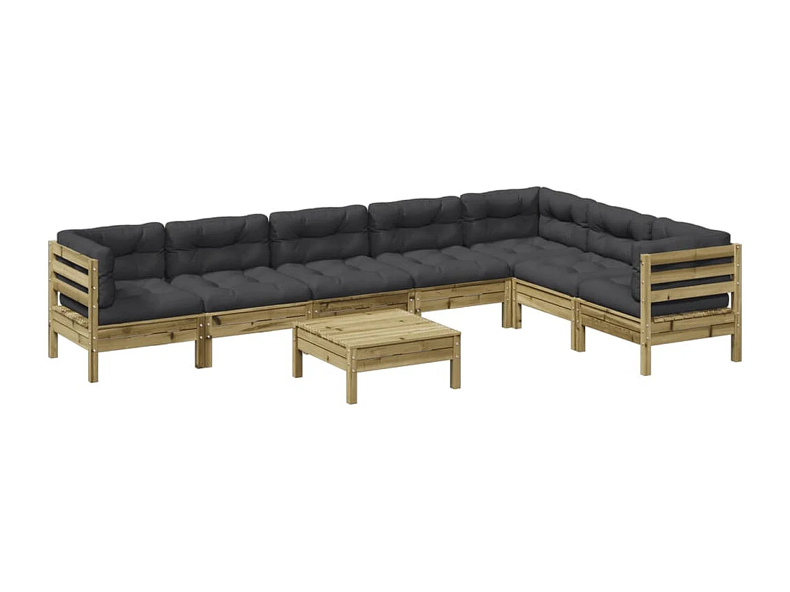Salon de jardin 8 pcs avec coussins bois de pin imprégné
