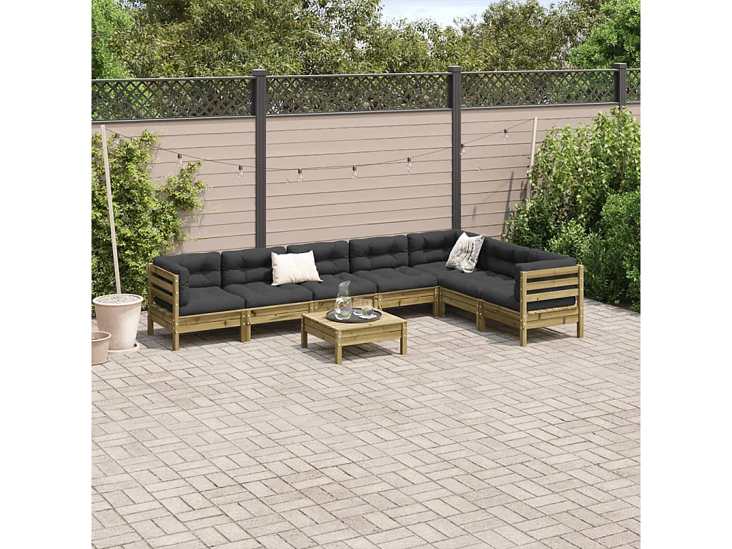 Salon de jardin 8 pcs avec coussins bois de pin imprégné