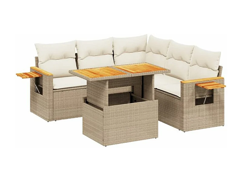 Salon de jardin avec coussins 6 pcs beige résine tressée