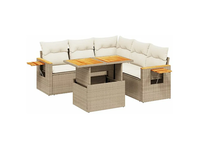 Salon de jardin avec coussins 6 pcs beige résine tressée