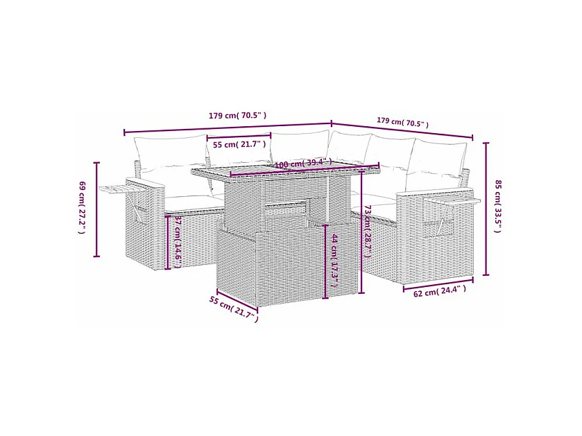 Salon de jardin avec coussins 6 pcs beige résine tressée