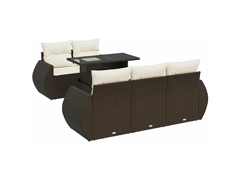 Salon de jardin avec coussins 6 pcs marron résine tressée