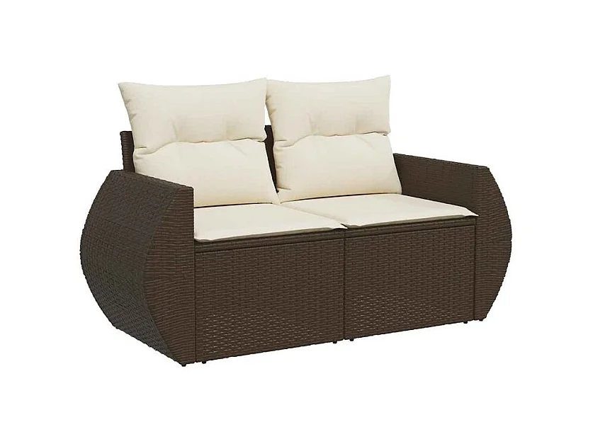 Salon de jardin avec coussins 6 pcs marron résine tressée