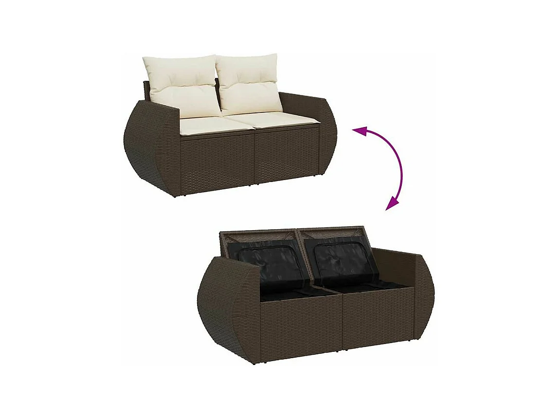 Salon de jardin avec coussins 6 pcs marron résine tressée