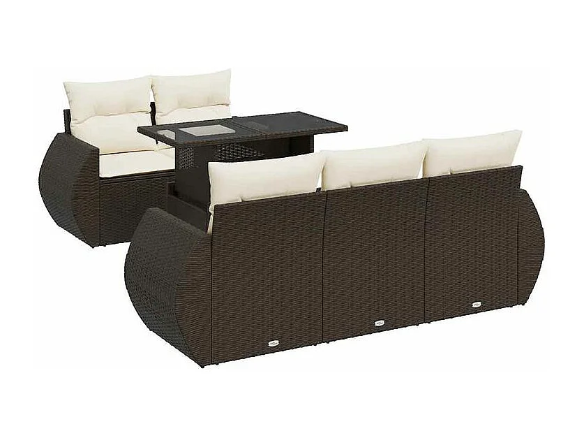 Salon de jardin avec coussins 6 pcs marron résine tressée