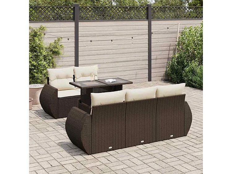 Salon de jardin avec coussins 6 pcs marron résine tressée