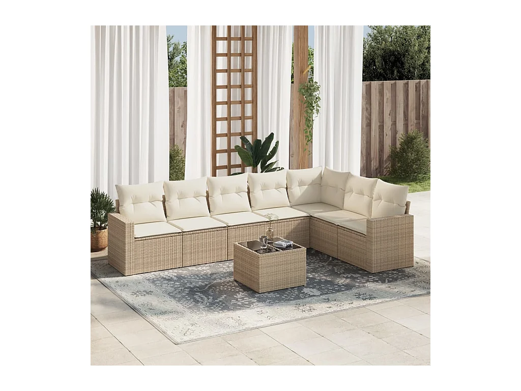 Salon de jardin avec coussins 8 pcs beige résine tressée