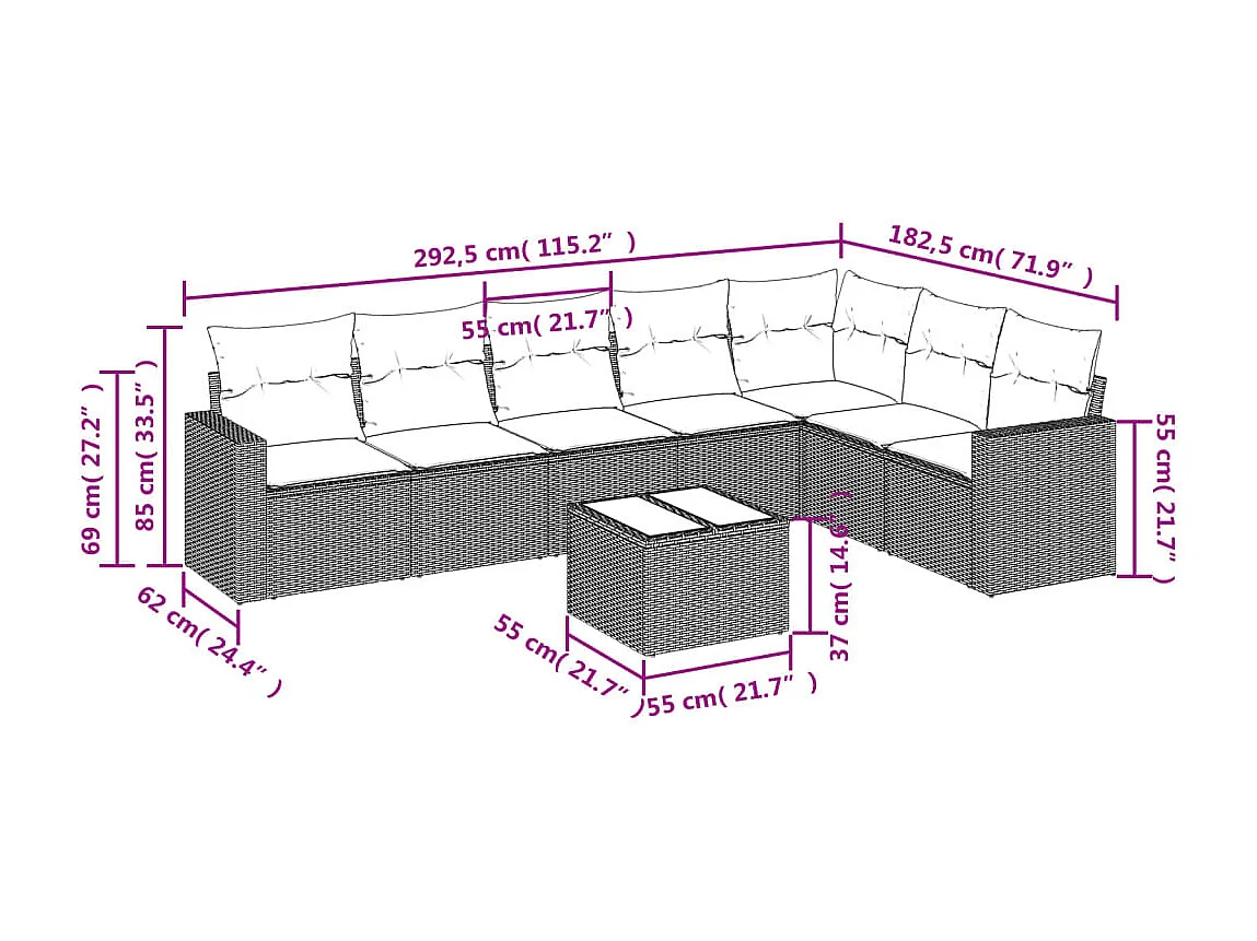Salon de jardin avec coussins 8 pcs beige résine tressée