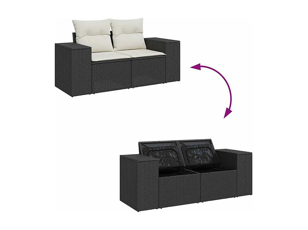 Salon de jardin 6 pcs avec coussins noir résine tressée