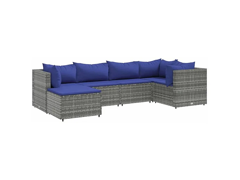 Salon de jardin 6 pcs avec coussins Gris Résine tressée