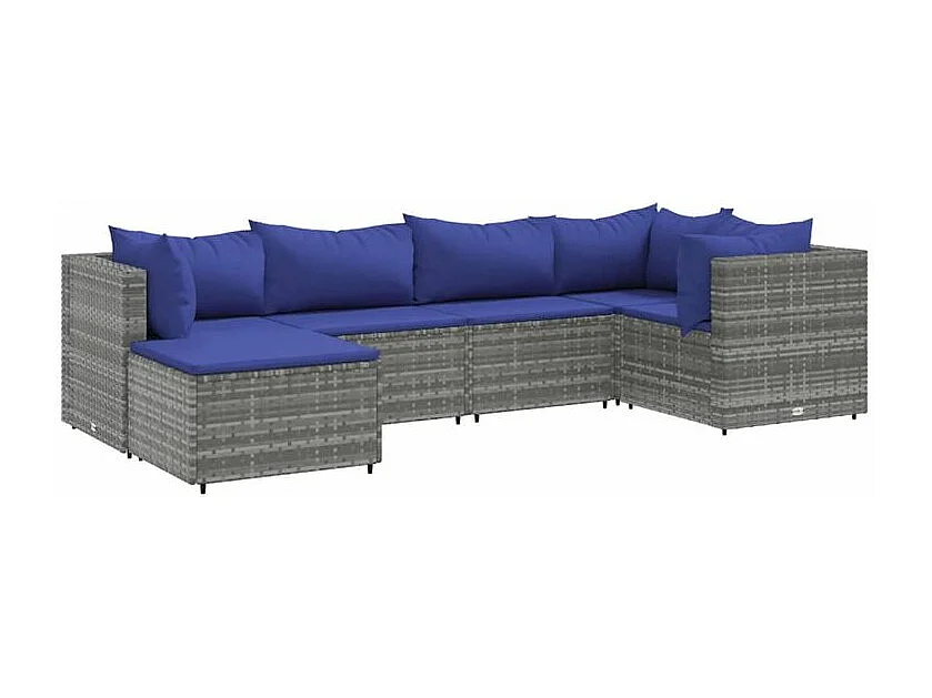 6-delige Loungeset met kussens poly rattan grijs