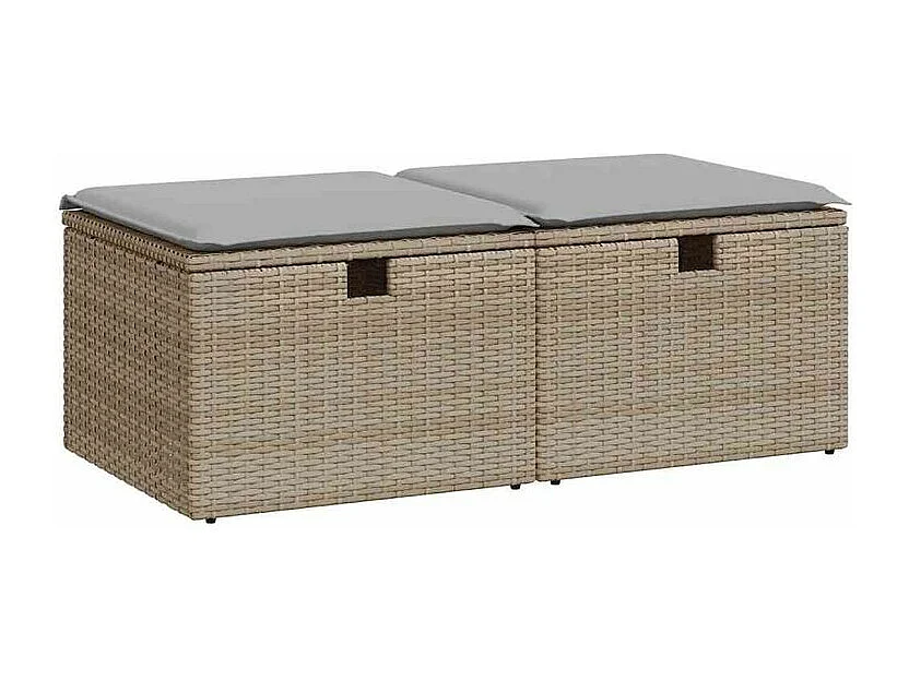 Salon de jardin avec coussins 2 pcs beige résine tressée acacia
