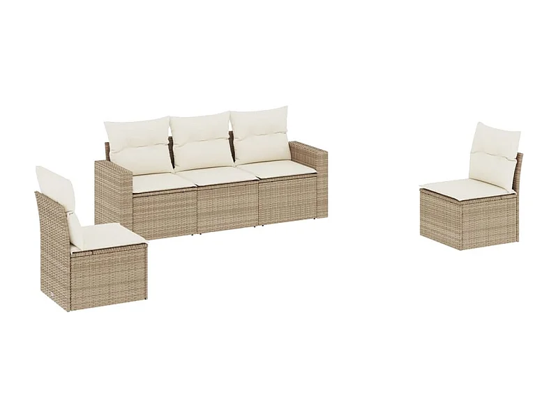 Salon de jardin avec coussins 5 pcs beige résine tressée