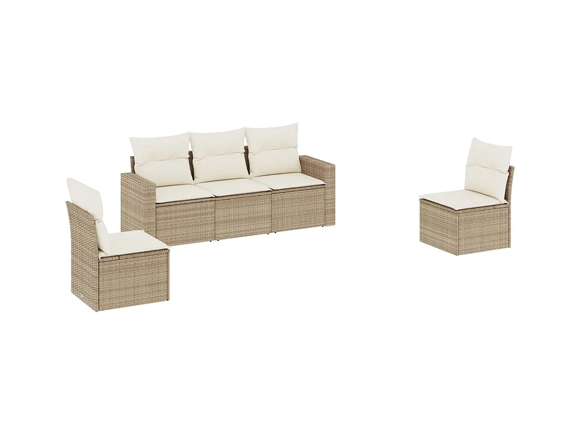Salon de jardin avec coussins 5 pcs beige résine tressée