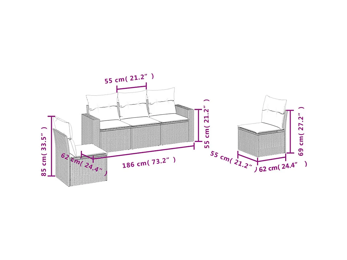 Salon de jardin avec coussins 5 pcs beige résine tressée