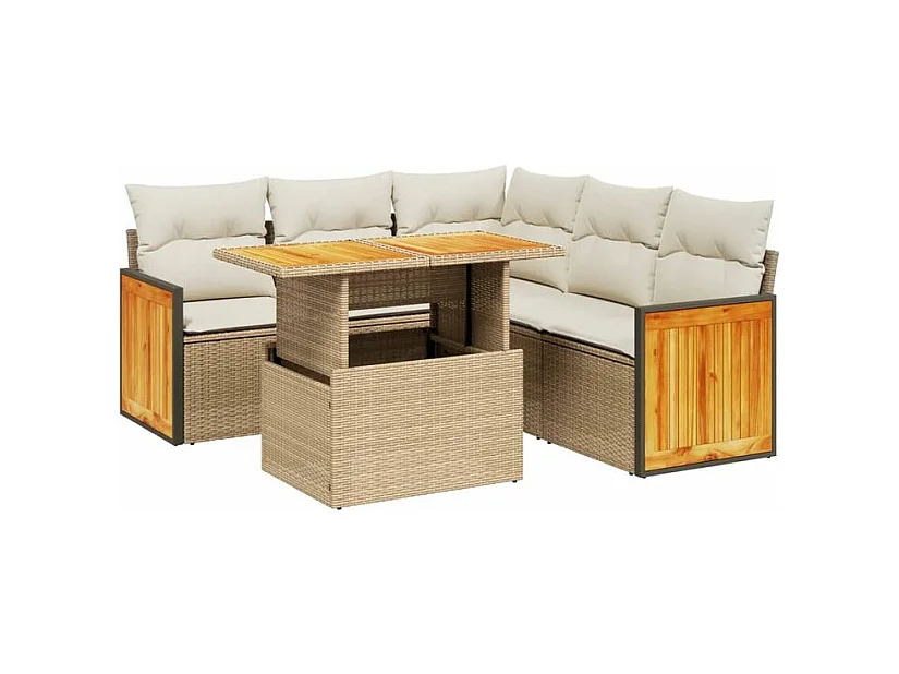 Salon de jardin avec coussins 6 pcs beige résine tressée