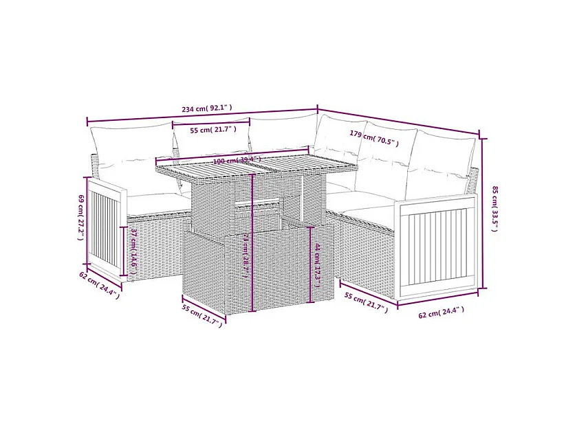 Salon de jardin avec coussins 6 pcs beige résine tressée