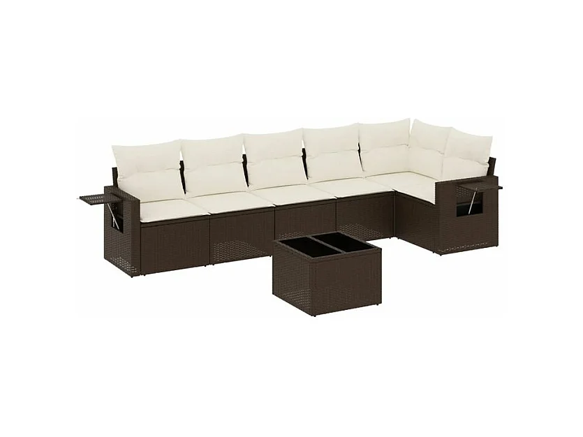 Salon de jardin avec coussins 7 pcs marron résine tressée