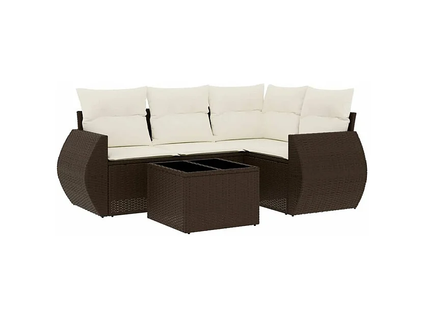 Salon de jardin avec coussins 5 pcs marron résine tressée