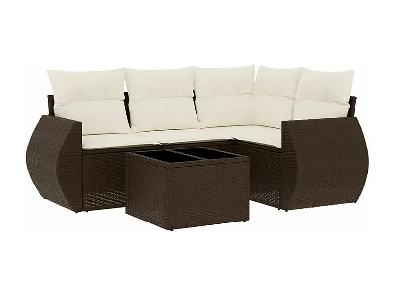 Salon de jardin avec coussins 5 pcs marron résine tressée