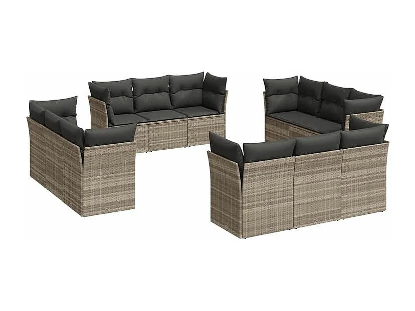Salon de jardin avec coussins 12 pcs gris clair résine tressée