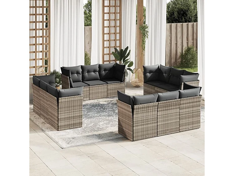 Salon de jardin avec coussins 12 pcs gris clair résine tressée