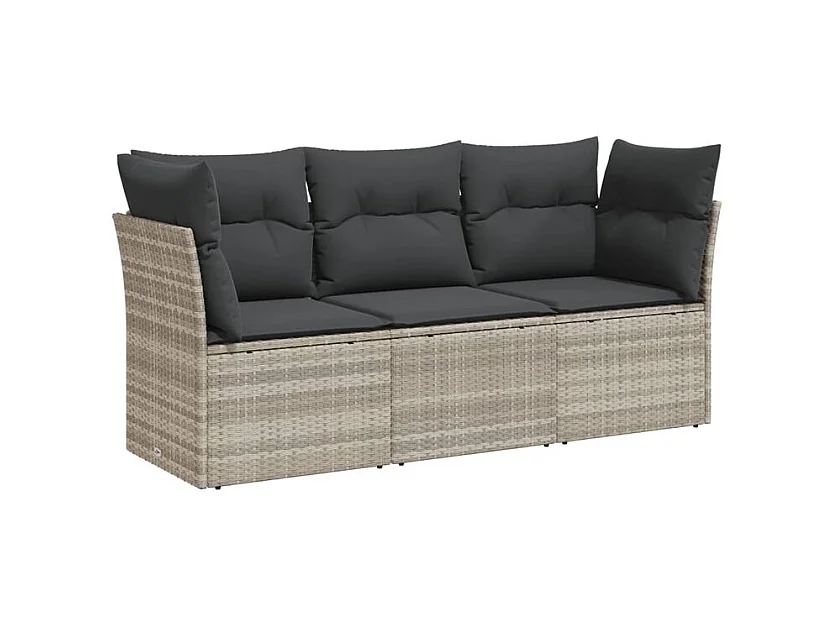 Salon de jardin avec coussins 3 pcs gris clair résine tressée