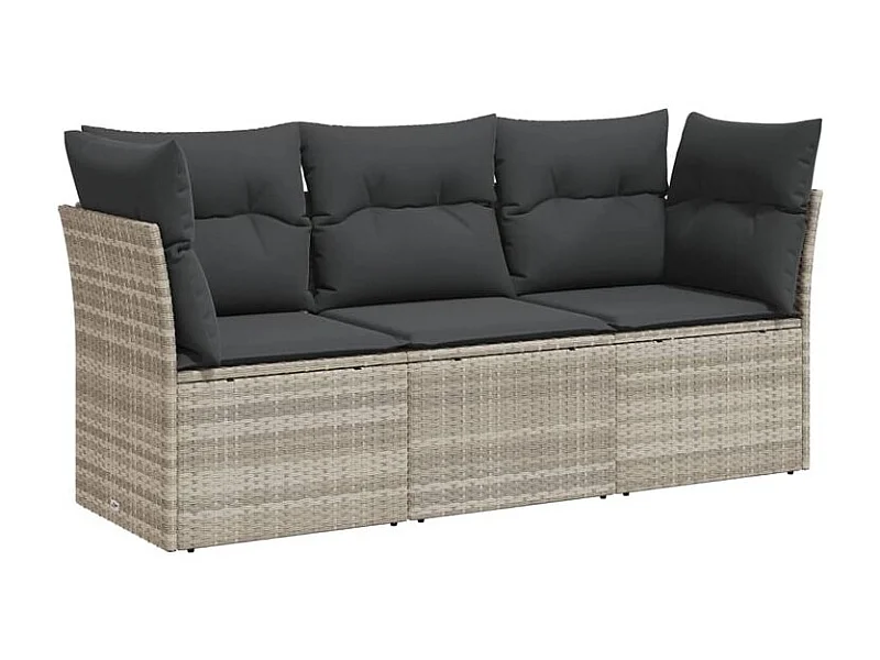 Salon de jardin avec coussins 3 pcs gris clair résine tressée