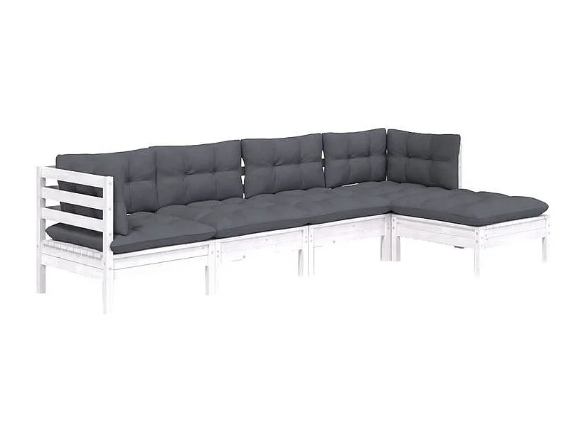 Salon de jardin 5 pcs avec coussins blanc bois de pin