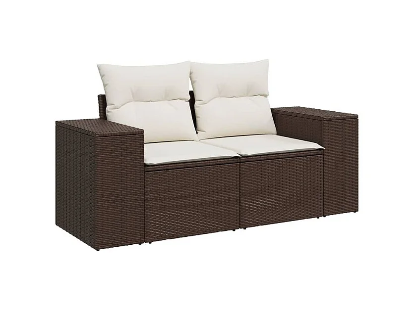 Salon de jardin avec coussins 9 pcs marron résine tressée