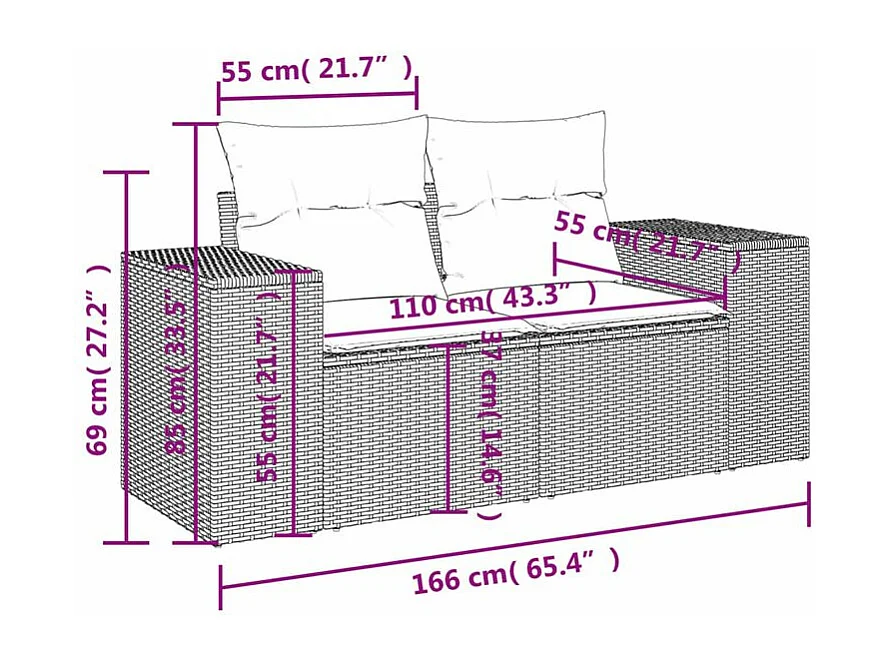 Salon de jardin avec coussins 9 pcs marron résine tressée