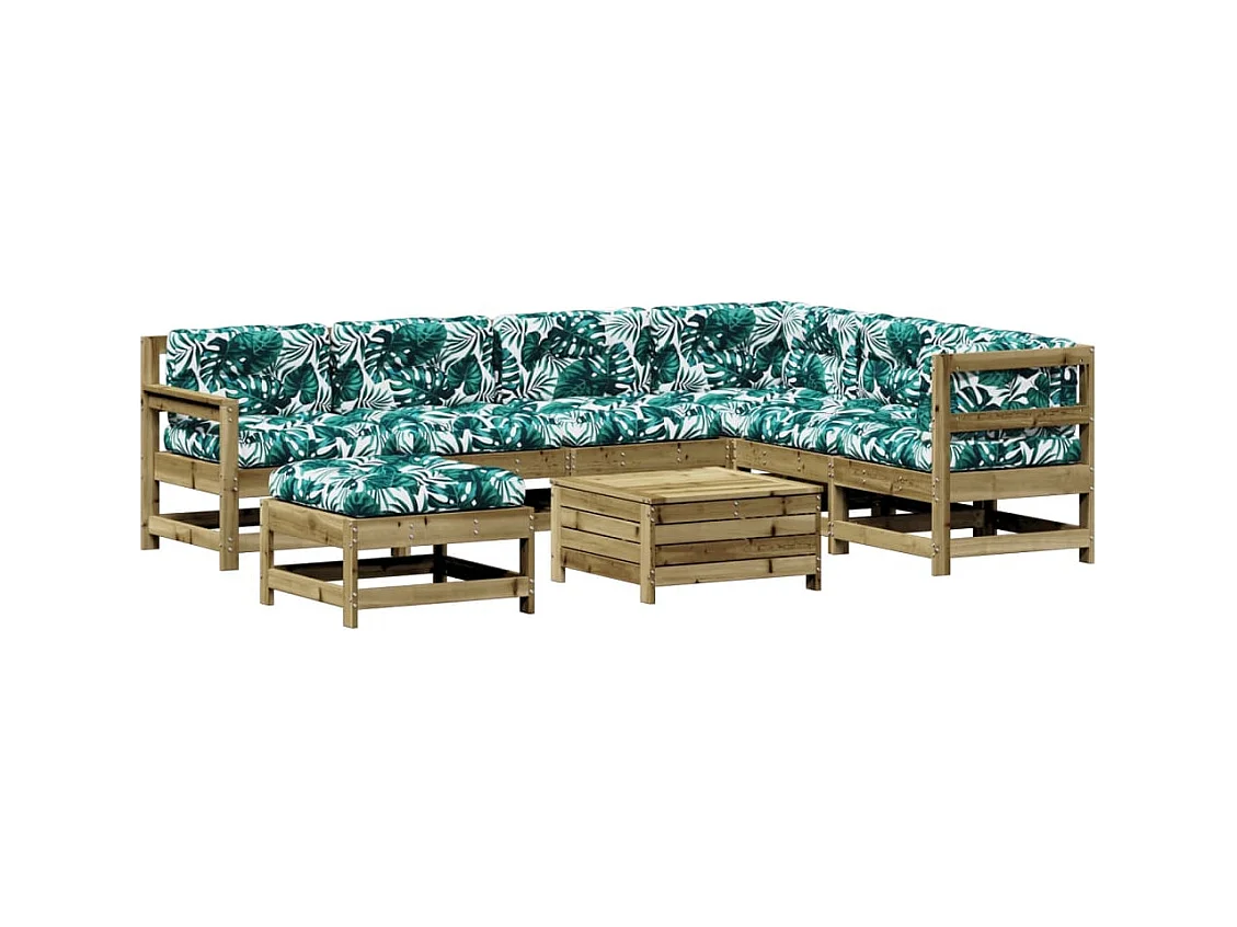 Salon de jardin 8 pcs avec coussins bois de pin imprégné