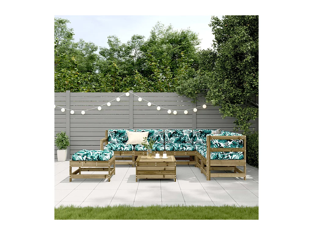 Salon de jardin 8 pcs avec coussins bois de pin imprégné