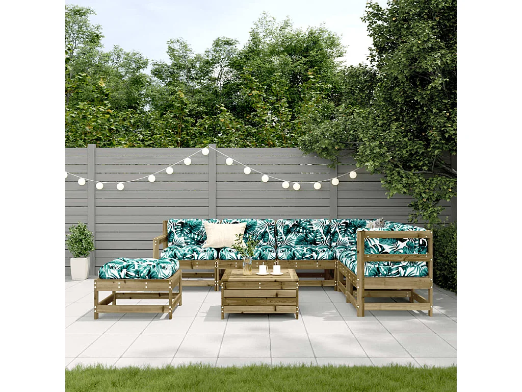 Salon de jardin 8 pcs avec coussins bois de pin imprégné