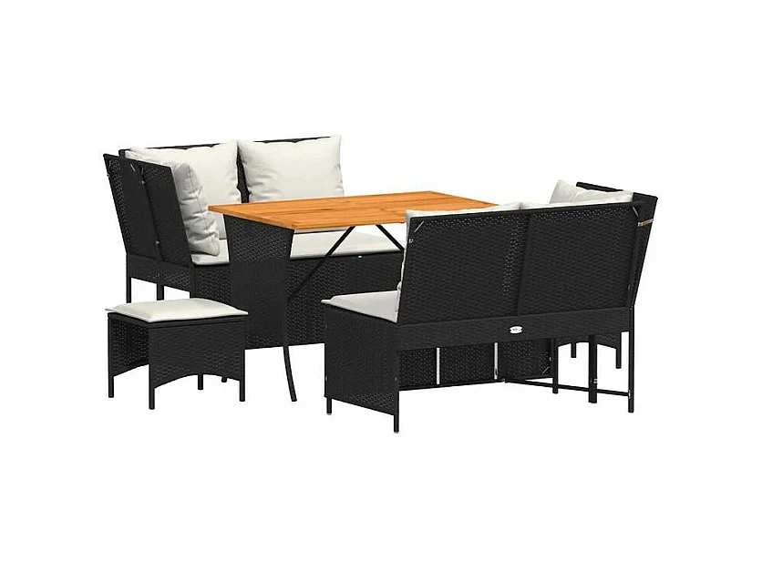 Salon de jardin 5 pcs avec coussins noir résine tressée