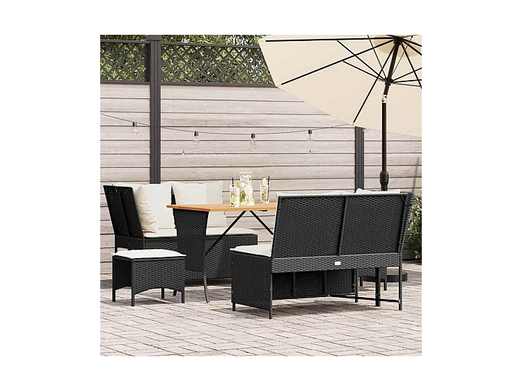 Salon de jardin 5 pcs avec coussins noir résine tressée