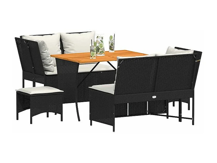 Salon de jardin 5 pcs avec coussins noir résine tressée